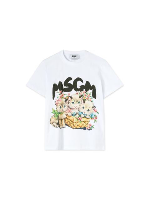 MSGM T-Shirt with "basket of cats" graphic