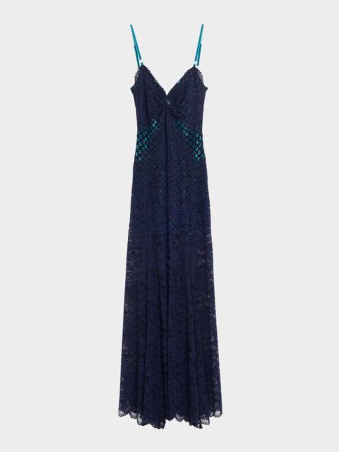 rabanne Long Lace V-Neck Sleeveless Dress