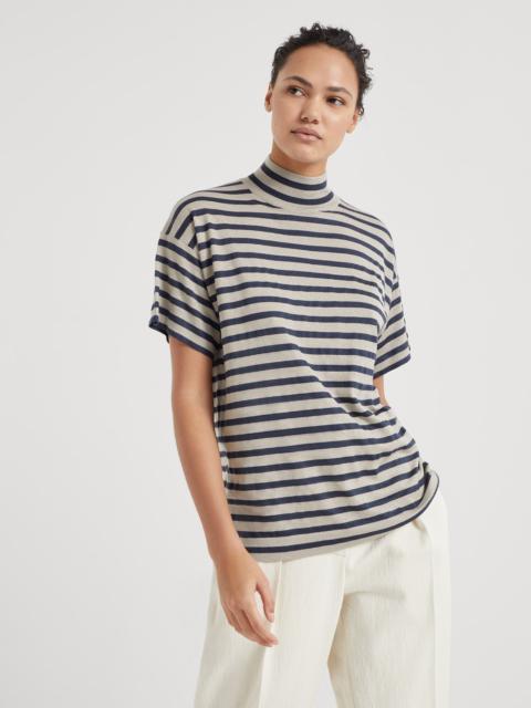 Cashmere and silk sparkling stripe turtleneck sweater