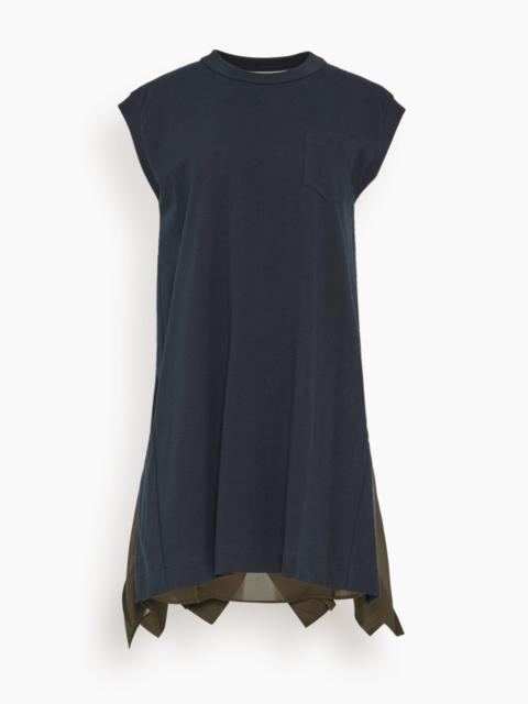 sacai Satin x Cotton Jersey Dress in Navy x Khaki