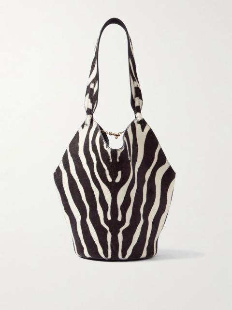 KHAITE Lotus mini zebra-print calf hair and suede tote Zebra print
