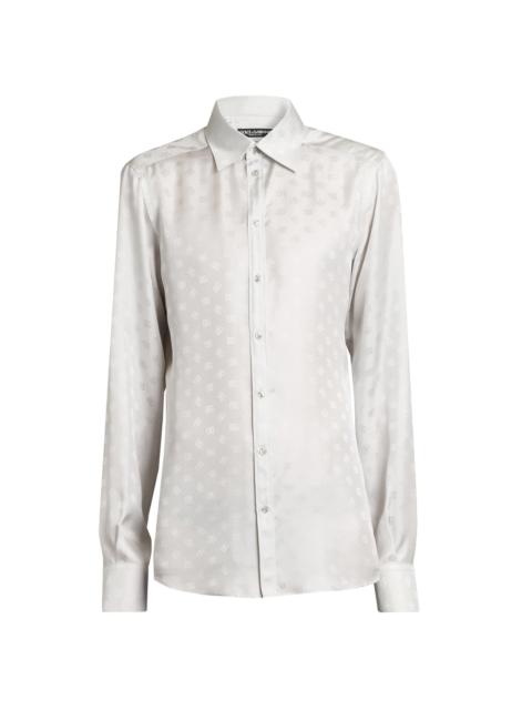 Dolce & Gabbana Men's Logo Jacquard Silk Shirt - Grigio Chiaro