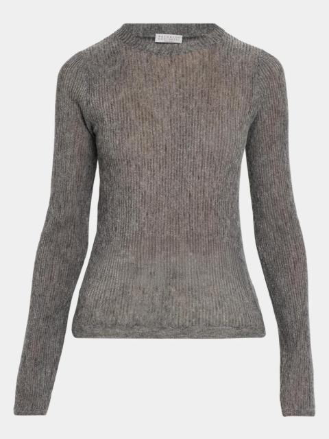 Brunello Cucinelli Metallic Alpaca-Blend Rib Crewneck Sweater