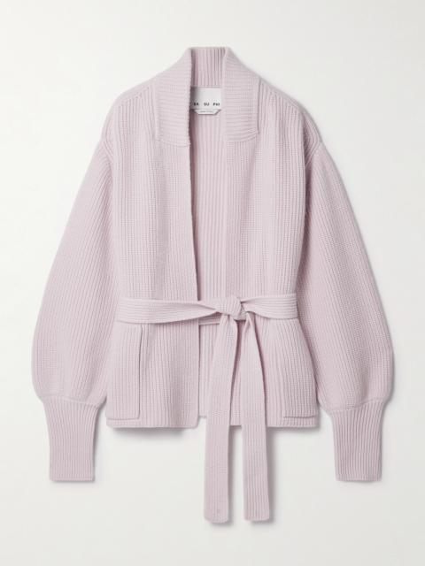SA SU PHI E. r. Belted Ribbed Merino Wool And Cashmere-blend Cardigan