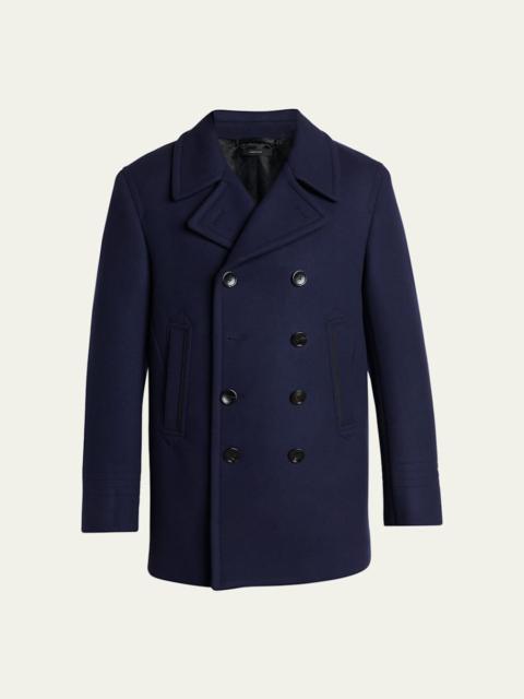 TOM FORD Men's Japanese Felt Double-Breasted Short Peacoat
