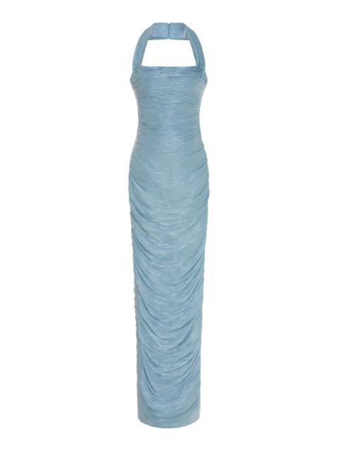 MARMAR HALIM Halter Draped Gown light blue
