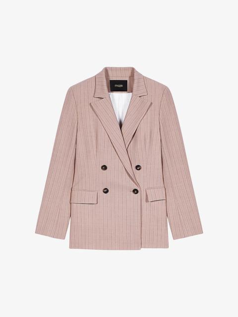 Double-breasted pinstripe stretch wool-blend blazer