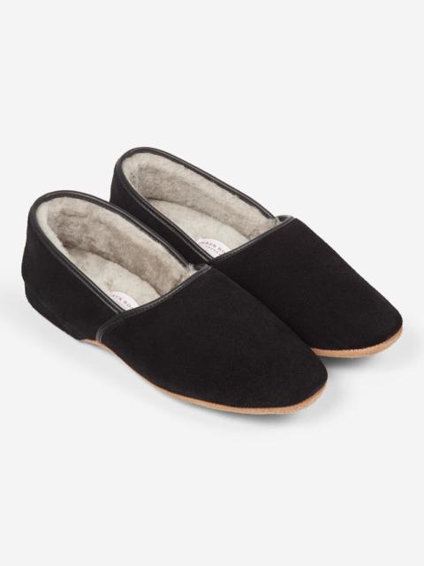 Derek Rose Men's Slippers Crawford Suede Sheepskin Black