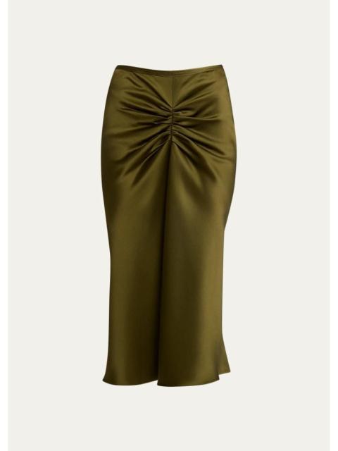 Victoria Beckham Bela Gathered Waist Satin Midi Skirt