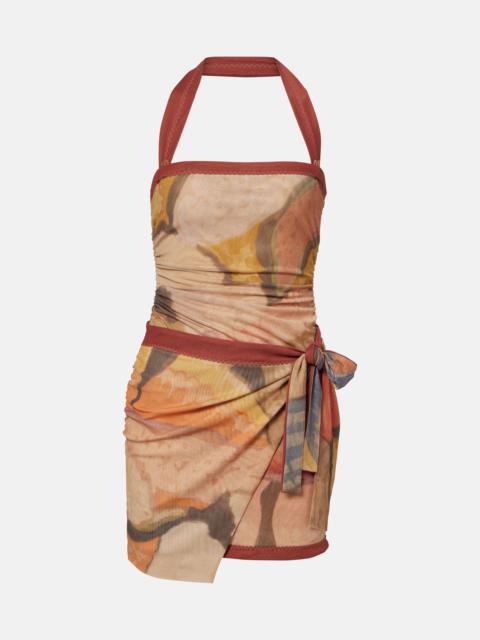 SIR. Printed halterneck mesh minidress