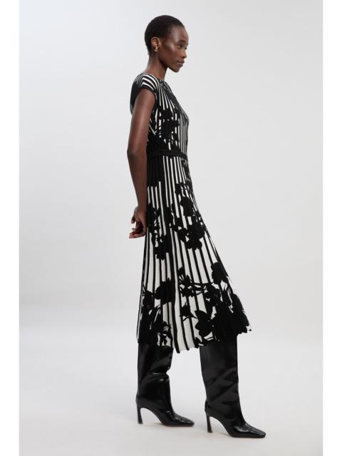 KAREN MILLEN Floral Jacquard Knit Full Skirted Midi Dress