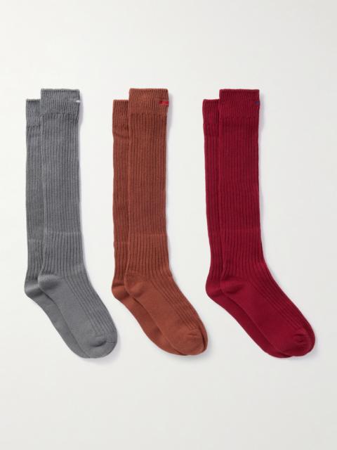 SHUSHU/TONG Pack Of Three Embroidered Cotton-blend Socks
