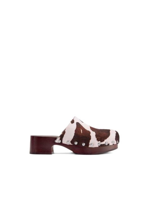SIMONMILLER Rio cow-print wood clog mules