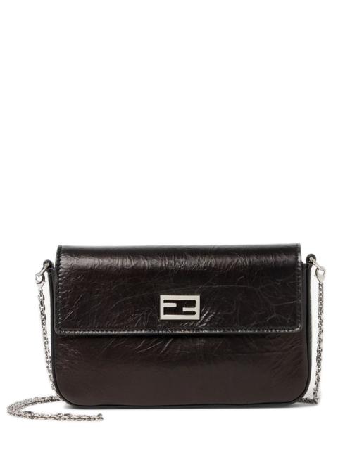 FENDI Fendi Tube Wallet with Chain, Front Flap and Metal FF Baguette Logo | 4 Card Slots | W 19 x H 12 x D