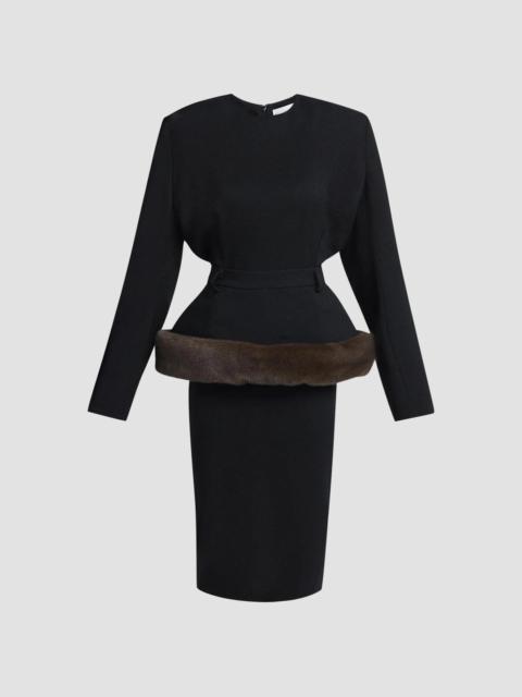 Stella McCartney Women's Faux Fur-Trimmed Peplum Midi Dress - Black