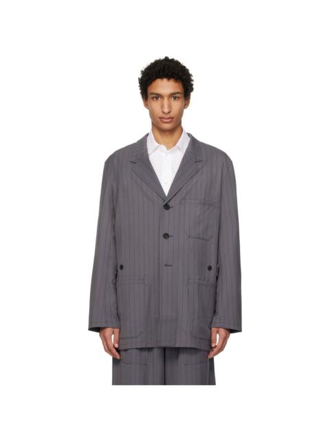 Y-3 Gray Pinstripe Refined Wool Chore Blazer