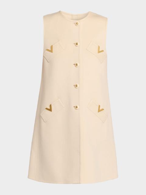 Valentino V-Logo Wool-Cashmere Button-Front Vest Dress