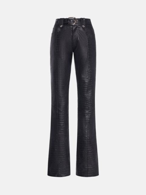 Alessandra Rich CROCO PRINT LEATHER FLARED TROUSERS WITH BELT