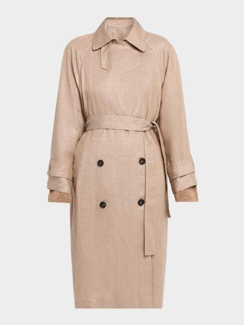 Brunello Cucinelli Metallic Linen Belted Trench Coat