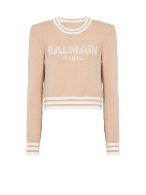Balmain Cropped wool sweatshirt with Balmain logo