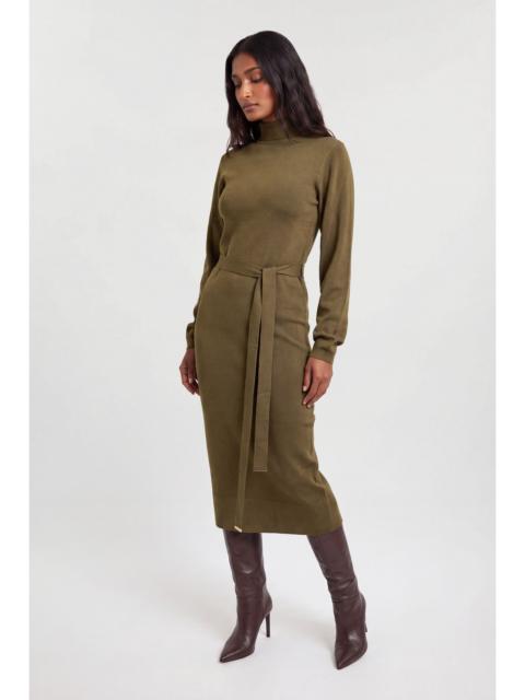 KAREN MILLEN Petite Slinky Drape Knitted Banana Sleeve Funnel Neck Midi Dress