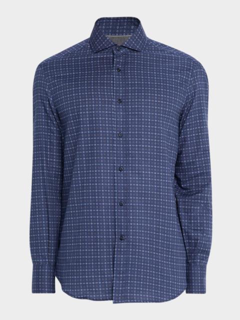Brunello Cucinelli Men's Slim Fit Geometric Cotton Button-Down Shirt