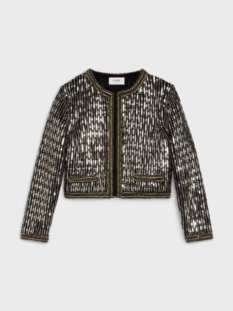 CELINE Embroidered cardigan jacket in ribbed Mohair