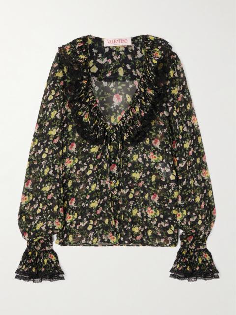 Valentino Ruffled Printed Silk-chiffon Blouse