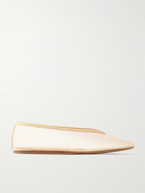 LE MONDE BÉRYL Luna Leather-trimmed Mesh Ballet Flats
