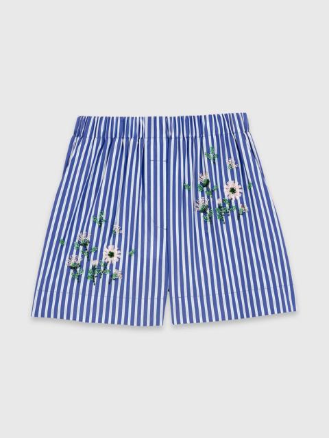 maje Embroidered striped cotton shorts