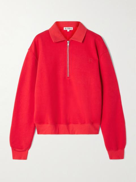 ÉTERNE Embroidered French Cotton And Modal-blend Terry Half-zip Sweatshirt