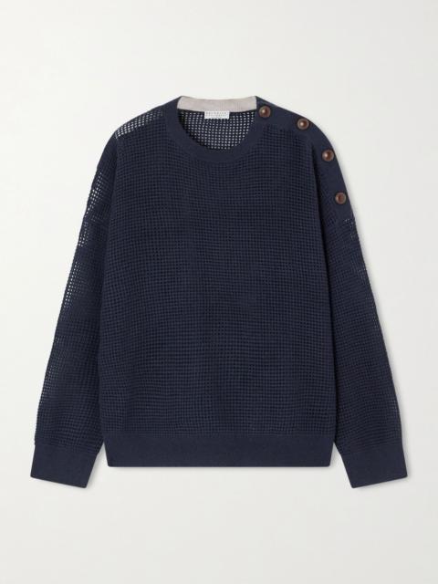 Brunello Cucinelli Waffle-knit cashmere sweater Navy