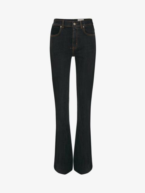 Alexander McQueen Stretch Bootcut Denim Trousers in Stone Washed Black