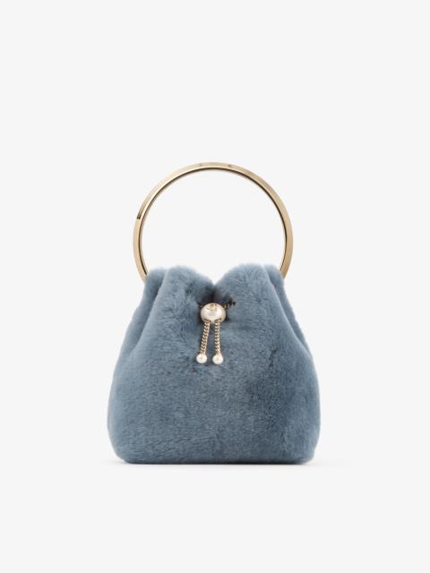 JIMMY CHOO Bon Bon Arctic Blue Shearling Bucket Bag