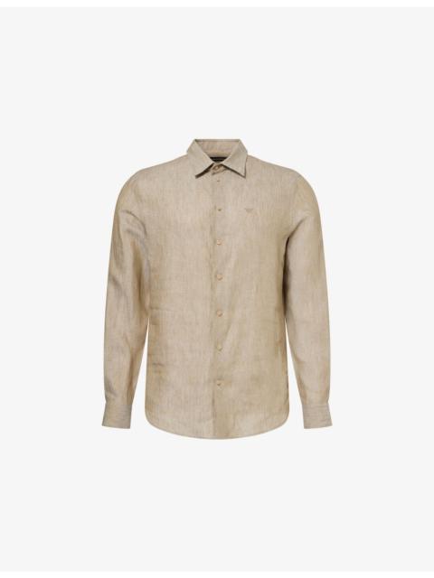 EMPORIO ARMANI Logo-Embroidered Long-Sleeve Linen Shirt