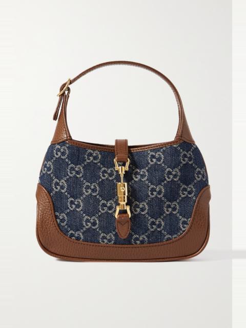 GUCCI Jackie 1961 mini leather-trimmed organic denim-jacquard shoulder bag