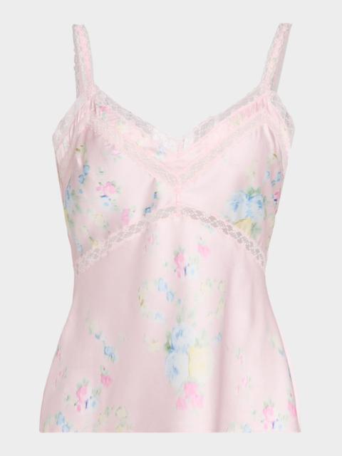 LoveShackFancy Lirena Lace-Trim Sleeveless Satin Top