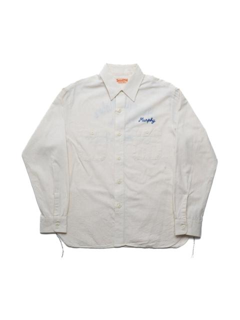 SUGAR CANE Chambray Work Shirt Chainstitch Embroidery - Off White