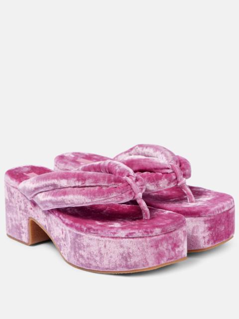 Velvet platform thong sandals