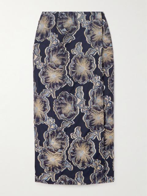 DESTREE Vera Barocco Wrap-effect Metallic Fil Coupé Midi Skirt