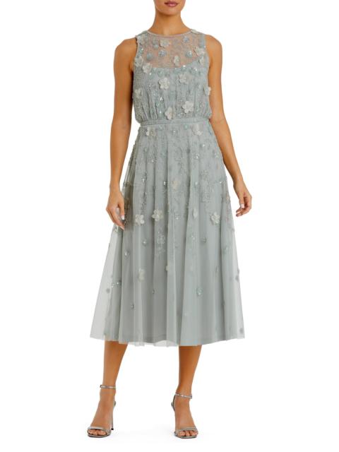 MAC DUGGAL Women's Floral Embellished Mesh A-Line Midi-Dress - Sage