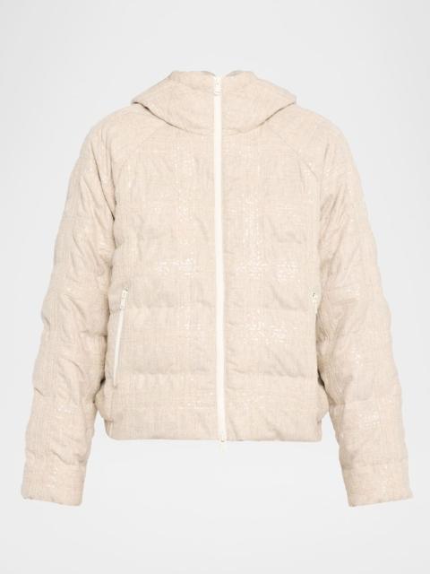 Brunello Cucinelli Pailette Check Wool Flannel Puffer Jacket