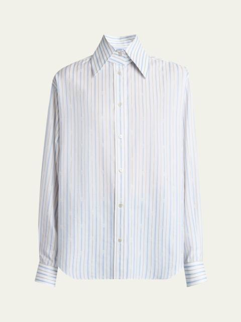 Alexander McQueen Stripe Skull Embroidered Button Down Shirt