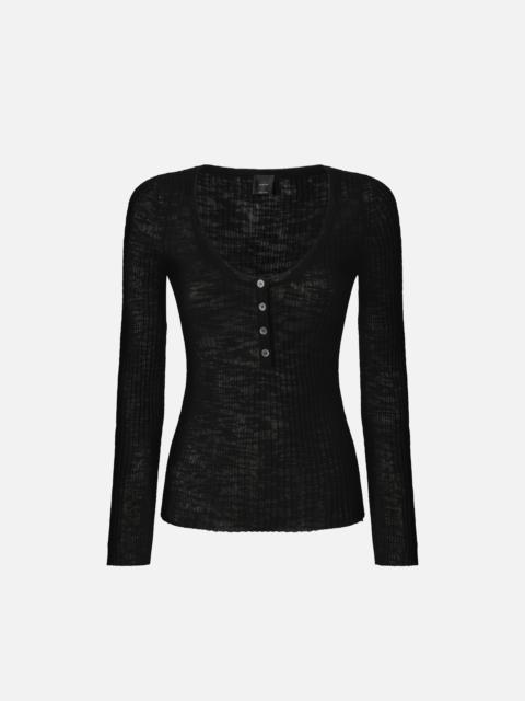 PINKO LIGHTWEIGHT RIBBED COTTON HENLEY SWEATER