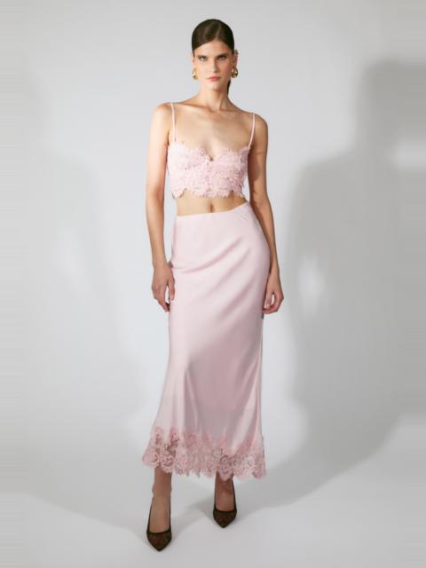 BARDOT Elisan Lace Satin Midi Skirt In Petal Pink