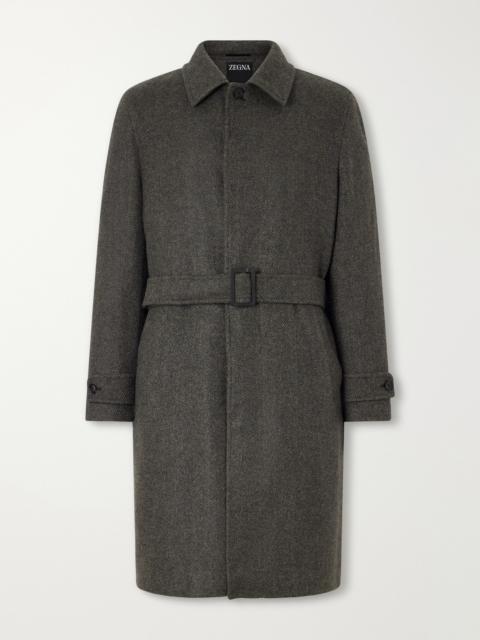 ZEGNA Oasi Belted Herringbone Cashmere Trench Coat