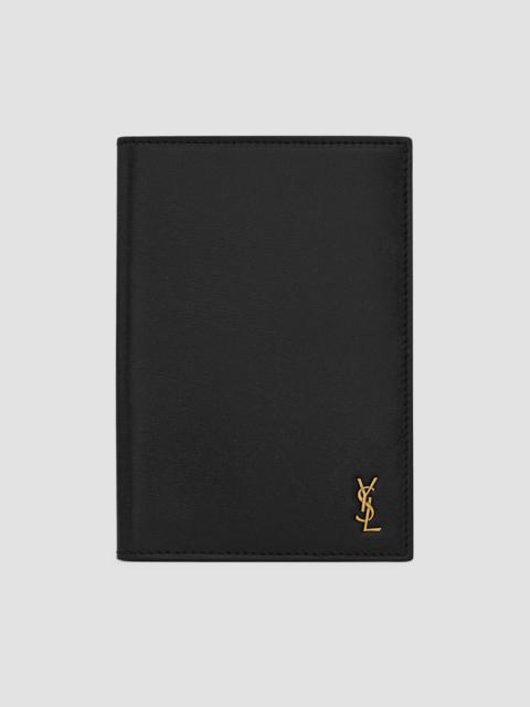 SAINT LAURENT Tiny Cassandre Passport Holder in Smooth Leather - Black