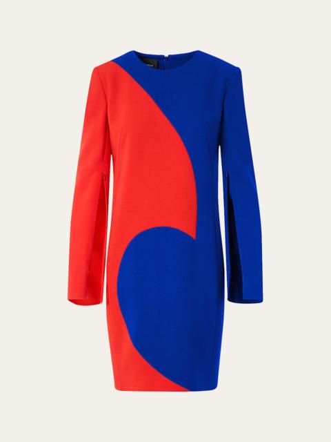 AKRIS Vortex Patchwork Wool Long-Sleeve Mini Dress
