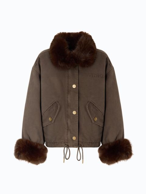 PINKO COTTON PEA COAT WITH FAUX FUR DETAILS