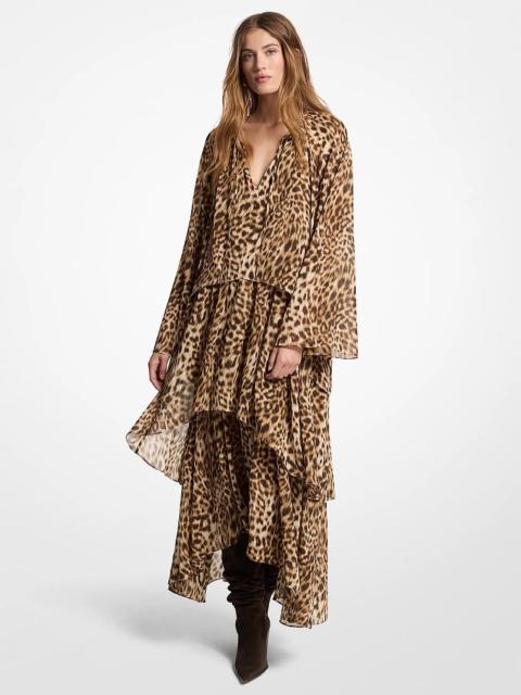MICHAEL KORS Leopard Print Georgette High-Low Dress